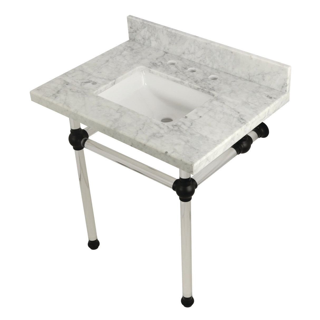 Fauceture KVPB3030MASQ0 30-Inch Marble Console Sink with Acrylic Feet, Carrara Marble/Matte Black