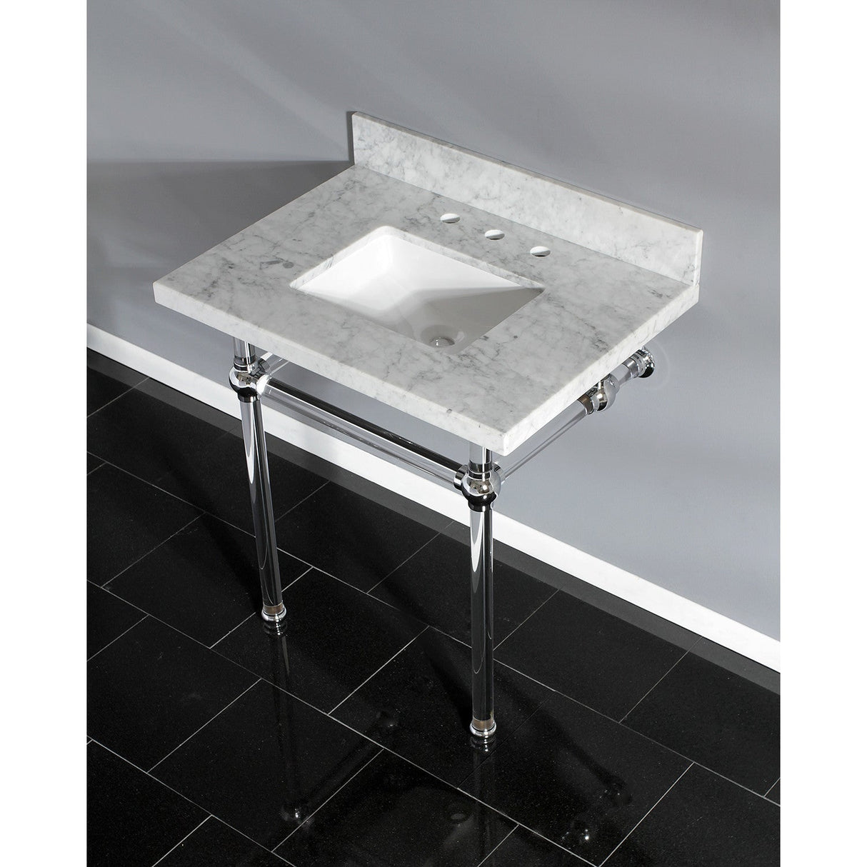 Fauceture KVPB3030MASQ1 30-Inch Marble Console Sink with Acrylic Feet, Carrara Marble/Polished Chrome