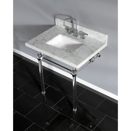 Fauceture KVPB3030MASQ1 30-Inch Marble Console Sink with Acrylic Feet, Carrara Marble/Polished Chrome