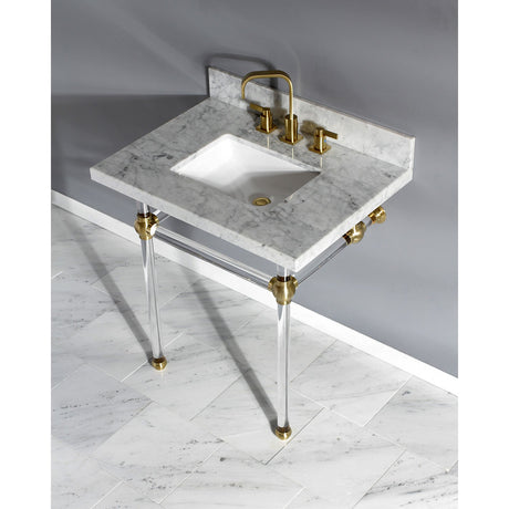 Fauceture KVPB3030MASQ7 30-Inch Marble Console Sink with Acrylic Feet, Carrara Marble/Brushed Brass