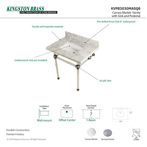 Fauceture KVPB3030MASQ8 30-Inch Marble Console Sink with Acrylic Feet, Carrara Marble/Brushed Nickel