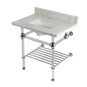 Templeton KVPB3030MASQB1 30-Inch Console Sink with Acrylic Legs (8-Inch, 3 Hole), Carrara Marble/Polished Chrome