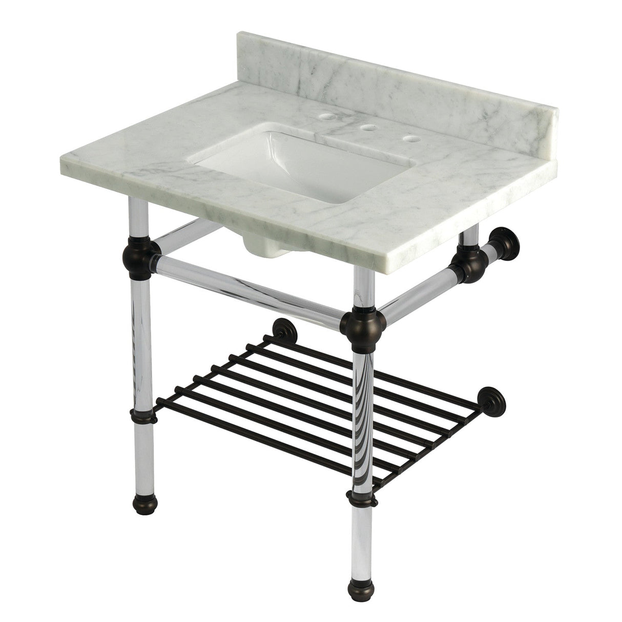 Templeton KVPB3030MASQB5 30-Inch Console Sink with Acrylic Legs (8-Inch, 3 Hole), Carrara Marble/Oil Rubbed Bronze