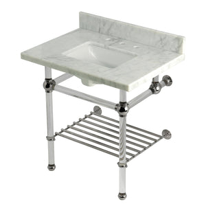 Templeton KVPB3030MASQB6 30-Inch Console Sink with Acrylic Legs (8-Inch, 3 Hole), Carrara Marble/Polished Nickel