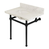 Fauceture KVPB3030MB0 30-Inch Marble Console Sink with Brass Feet, Carrara Marble/Matte Black