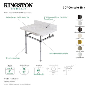 Fauceture KVPB3030MB1 30-Inch Marble Console Sink with Brass Feet, Carrara Marble/Polished Chrome