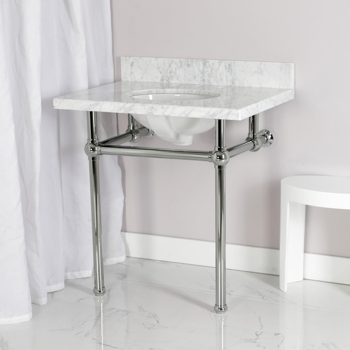 Fauceture KVPB3030MB1 30-Inch Marble Console Sink with Brass Feet, Carrara Marble/Polished Chrome