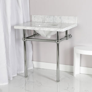 Fauceture KVPB3030MB1 30-Inch Marble Console Sink with Brass Feet, Carrara Marble/Polished Chrome