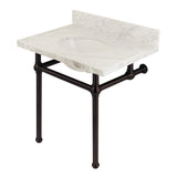 Fauceture KVPB3030MB5 30-Inch Marble Console Sink with Brass Feet, Carrara Marble/Oil Rubbed Bronze