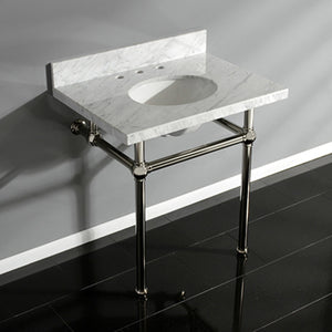 Fauceture KVPB3030MB6 30-Inch Marble Console Sink with Brass Feet, Carrara Marble/Polished Nickel
