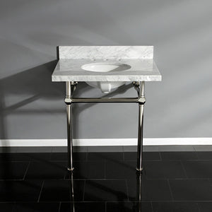 Fauceture KVPB3030MB6 30-Inch Marble Console Sink with Brass Feet, Carrara Marble/Polished Nickel