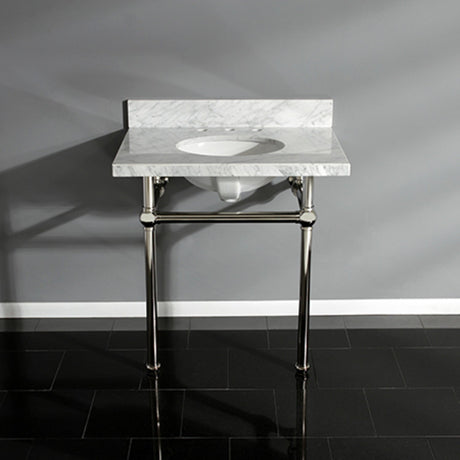 Fauceture KVPB3030MB6 30-Inch Marble Console Sink with Brass Feet, Carrara Marble/Polished Nickel