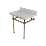 Fauceture KVPB3030MB6 30-Inch Marble Console Sink with Brass Feet, Carrara Marble/Polished Nickel