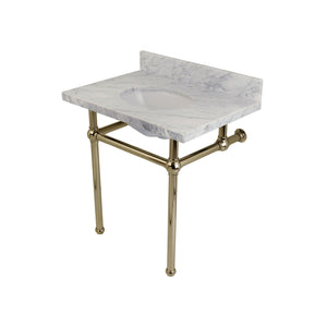 Fauceture KVPB3030MB6 30-Inch Marble Console Sink with Brass Feet, Carrara Marble/Polished Nickel