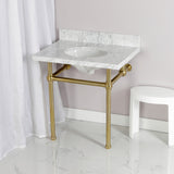 Fauceture KVPB3030MB7 30-Inch Marble Console Sink with Brass Feet, Carrara Marble/Brushed Brass