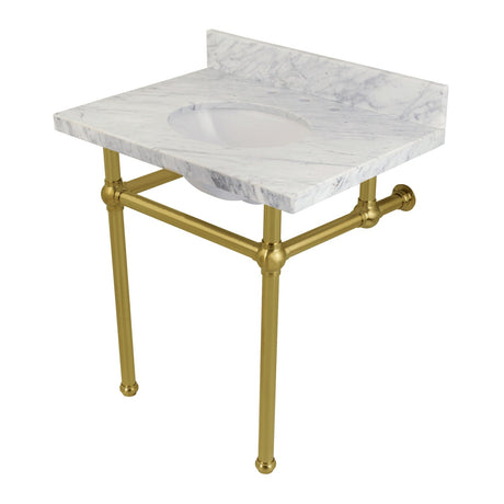 Fauceture KVPB3030MB7 30-Inch Marble Console Sink with Brass Feet, Carrara Marble/Brushed Brass
