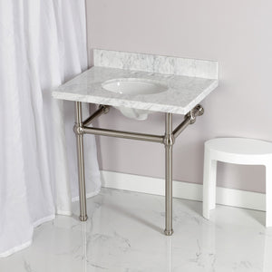 Fauceture KVPB3030MB8 30-Inch Marble Console Sink with Brass Feet, Carrara Marble/Brushed Nickel