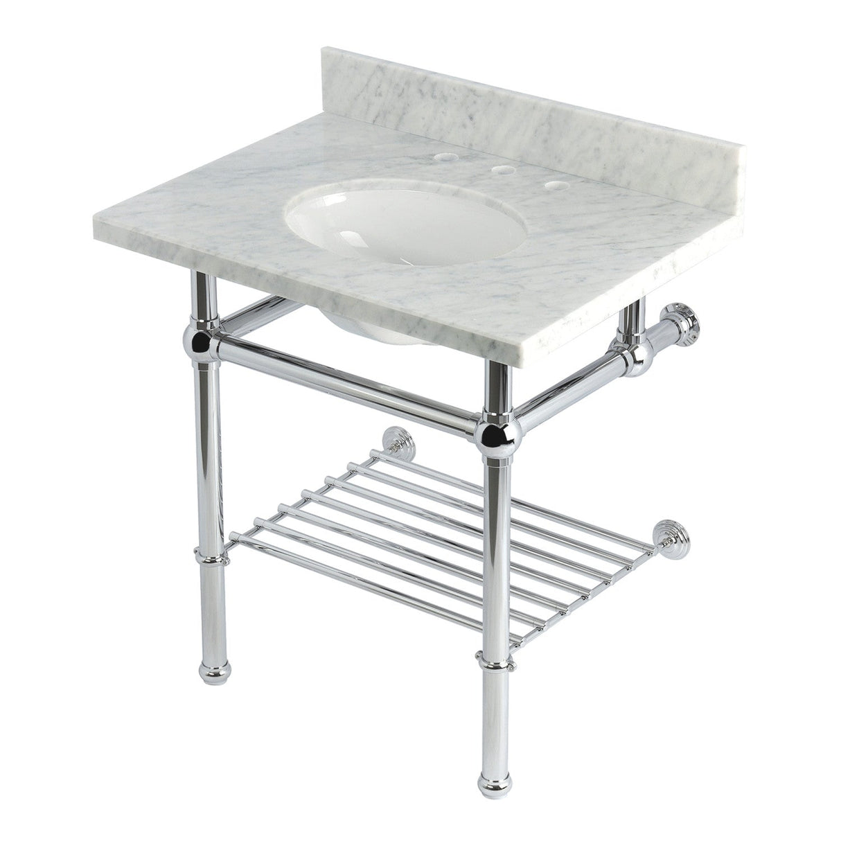 Templeton KVPB3030MBB1 30-Inch Console Sink with Brass Legs (8-Inch, 3 Hole), Carrara Marble/Polished Chrome