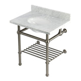 Templeton KVPB3030MBB8 30-Inch Console Sink with Brass Legs (8-Inch, 3 Hole), Carrara Marble/Brushed Nickel
