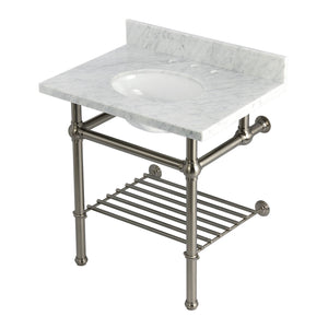 Templeton KVPB3030MBB8 30-Inch Console Sink with Brass Legs (8-Inch, 3 Hole), Carrara Marble/Brushed Nickel