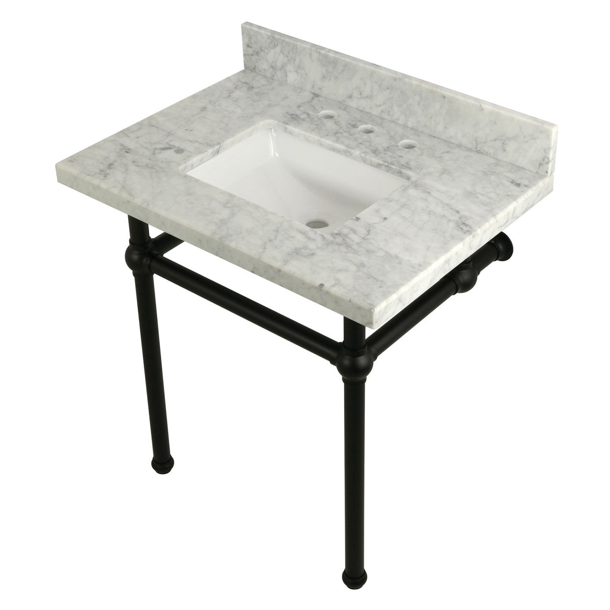 Fauceture KVPB3030MBSQ0 30-Inch Marble Console Sink with Brass Feet, Carrara Marble/Matte Black