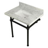 Fauceture KVPB3030MBSQ0 30-Inch Marble Console Sink with Brass Feet, Carrara Marble/Matte Black