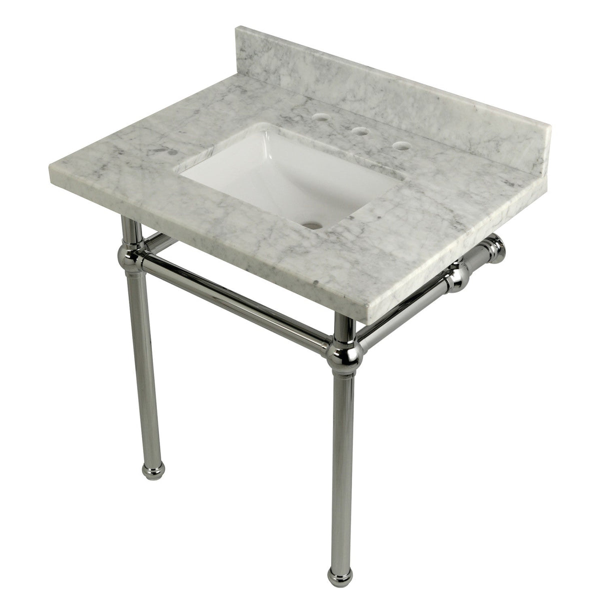 Fauceture KVPB3030MBSQ1 30-Inch Marble Console Sink with Brass Feet, Carrara Marble/Polished Chrome