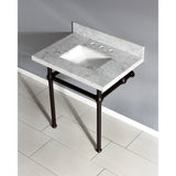 Fauceture KVPB3030MBSQ5 30-Inch Marble Console Sink with Brass Feet, Carrara Marble/Oil Rubbed Bronze