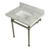 Fauceture KVPB3030MBSQ6 30-Inch Marble Console Sink with Brass Feet, Carrara Marble/Polished Nickel