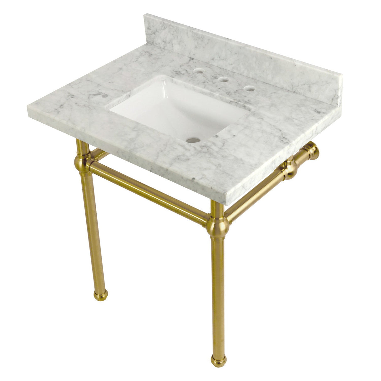 Fauceture KVPB3030MBSQ7 30-Inch Marble Console Sink with Brass Feet, Carrara Marble/Brushed Brass