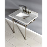 Fauceture KVPB3030MBSQ8 30-Inch Marble Console Sink with Brass Feet, Carrara Marble/Brushed Nickel