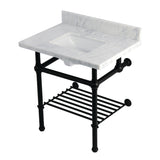 Templeton KVPB3030MBSQB0 30-Inch Console Sink with Brass Legs (8-Inch, 3 Hole), Carrara Marble/Matte Black