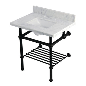 Templeton KVPB3030MBSQB0 30-Inch Console Sink with Brass Legs (8-Inch, 3 Hole), Carrara Marble/Matte Black