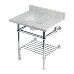 Templeton KVPB3030MBSQB1 30-Inch Console Sink with Brass Legs (8-Inch, 3 Hole), Carrara Marble/Polished Chrome