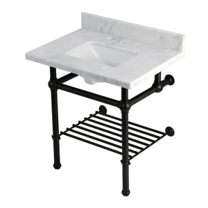 Templeton KVPB3030MBSQB5 30-Inch Console Sink with Brass Legs (8-Inch, 3 Hole), Carrara Marble/Oil Rubbed Bronze