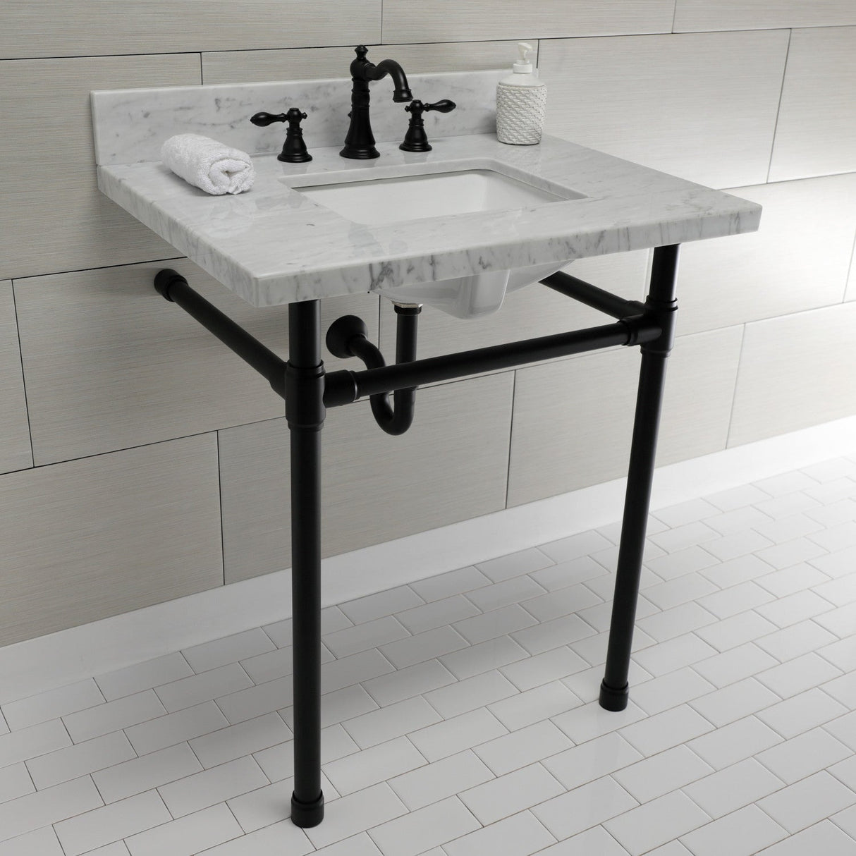 Dreyfuss KVPB30M8SQ0ST Console Sink, Marble White/Matte Black