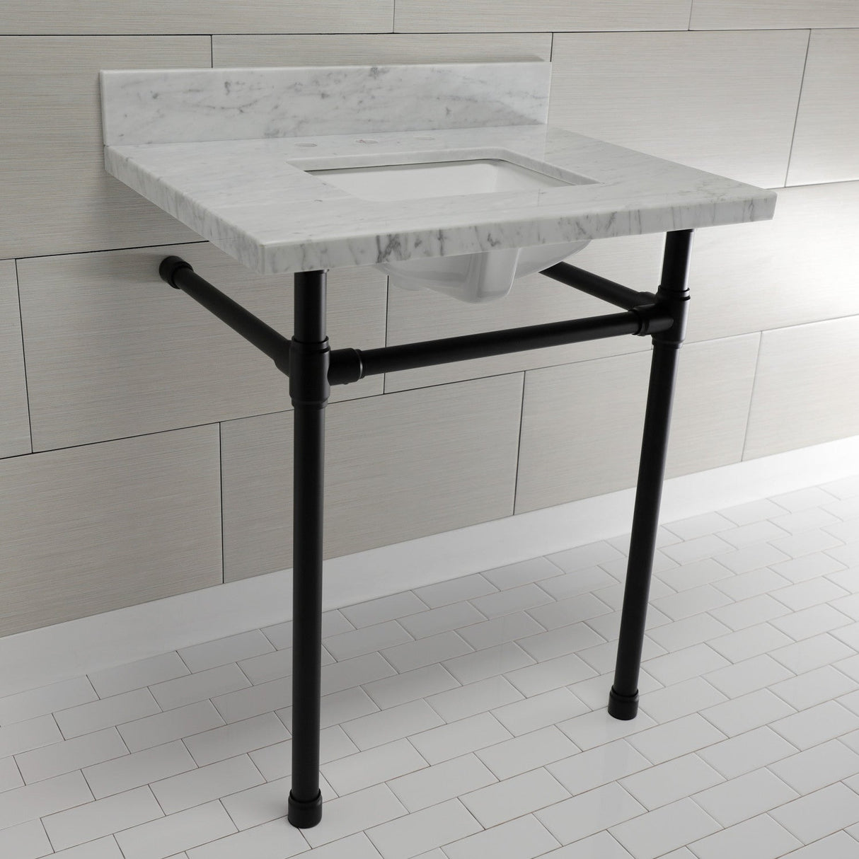 Dreyfuss KVPB30M8SQ0ST Console Sink, Marble White/Matte Black