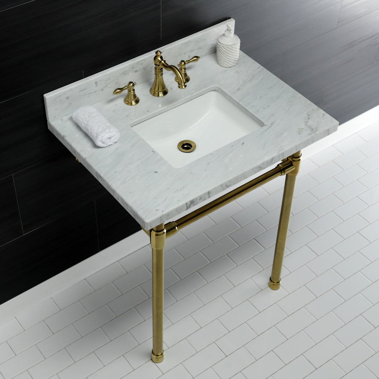 Dreyfuss KVPB30M8SQ7ST Console Sink, Marble White/Brushed Brass