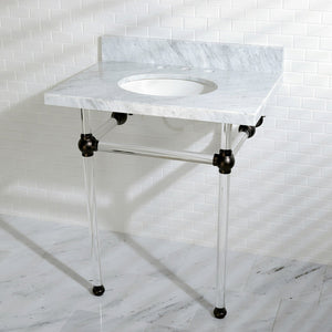 Fauceture KVPB30MA5 30-Inch Marble Console Sink with Acrylic Feet, Carrara Marble/Oil Rubbed Bronze