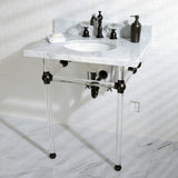 Fauceture KVPB30MA5 30-Inch Marble Console Sink with Acrylic Feet, Carrara Marble/Oil Rubbed Bronze