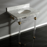 Fauceture KVPB30MA7 30-Inch Marble Console Sink with Acrylic Feet, Carrara Marble/Brushed Brass