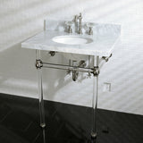 Fauceture KVPB30MA8 30-Inch Marble Console Sink with Acrylic Feet, Carrara Marble/Brushed Nickel