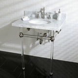 Fauceture KVPB30MA8 30-Inch Marble Console Sink with Acrylic Feet, Carrara Marble/Brushed Nickel