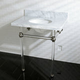 Fauceture KVPB30MA8 30-Inch Marble Console Sink with Acrylic Feet, Carrara Marble/Brushed Nickel