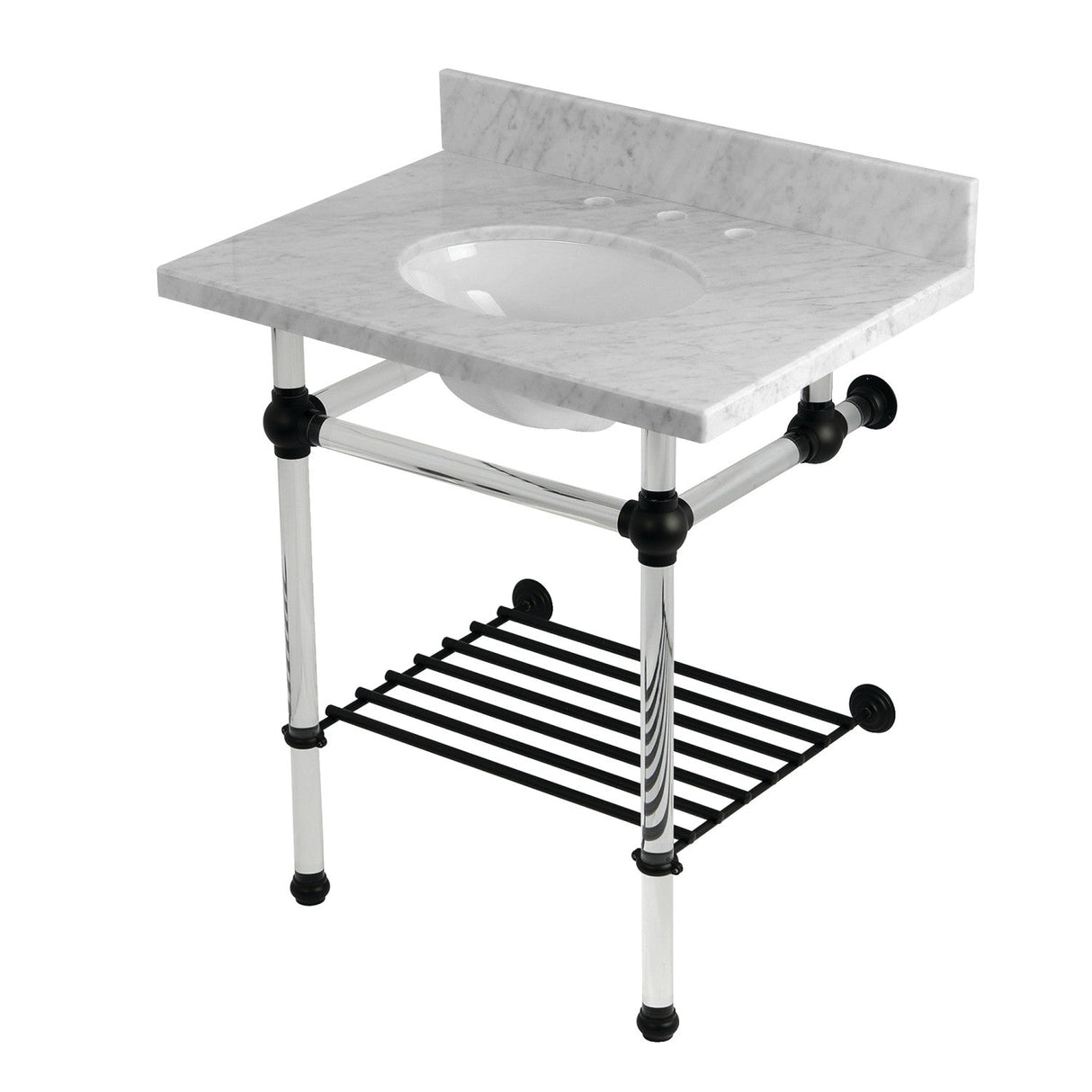 Templeton KVPB30MAB0 30-Inch Console Sink with Acrylic Legs (8-Inch, 3 Hole), Carrara Marble/Matte Black