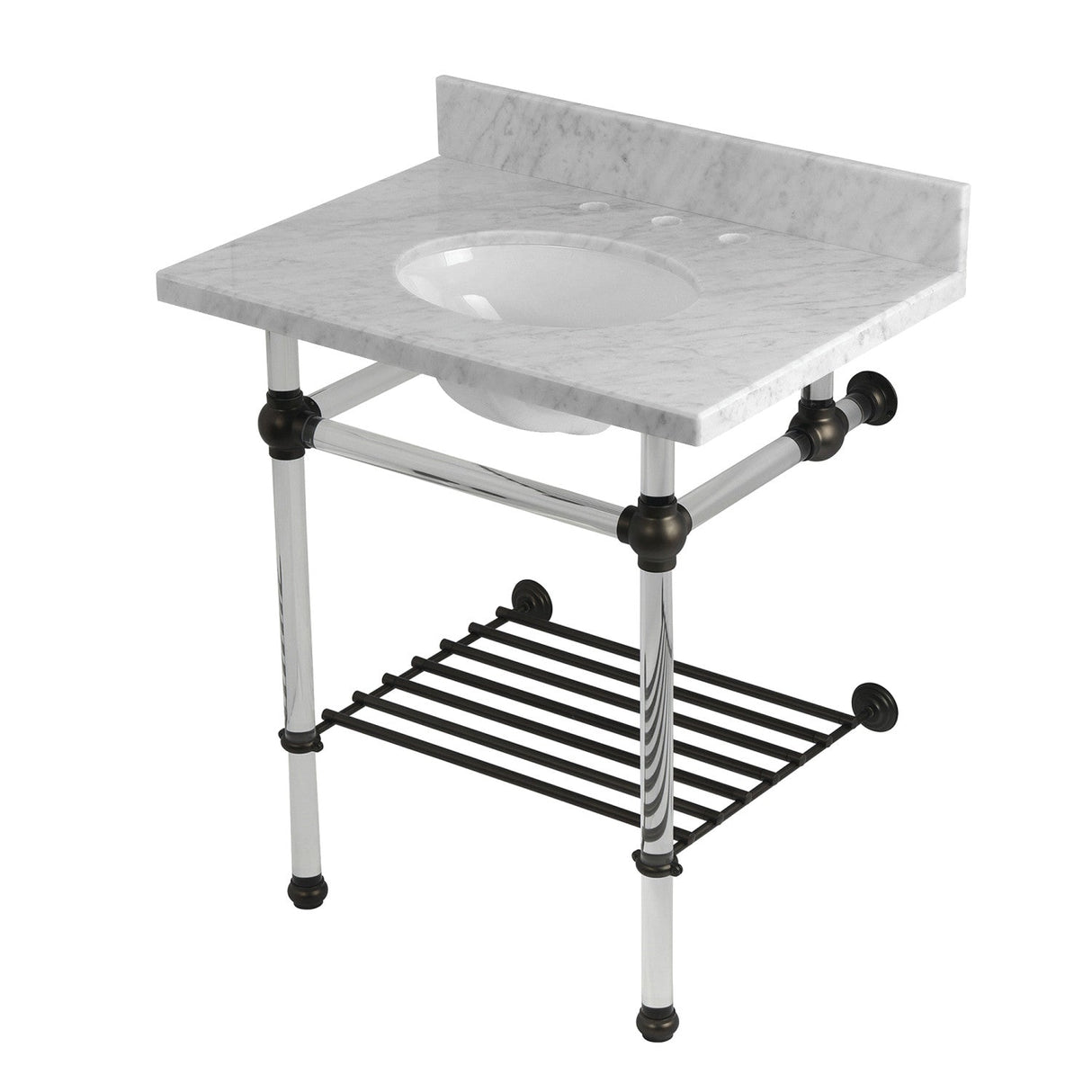 Templeton KVPB30MAB5 30-Inch Console Sink with Acrylic Legs (8-Inch, 3 Hole), Carrara Marble/Oil Rubbed Bronze