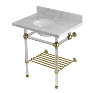 Templeton KVPB30MAB7 30-Inch Console Sink with Acrylic Legs (8-Inch, 3 Hole), Carrara Marble/Brushed Brass