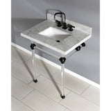 Fauceture KVPB30MASQ0 30-Inch Marble Console Sink with Acrylic Feet, Carrara Marble/Matte Black