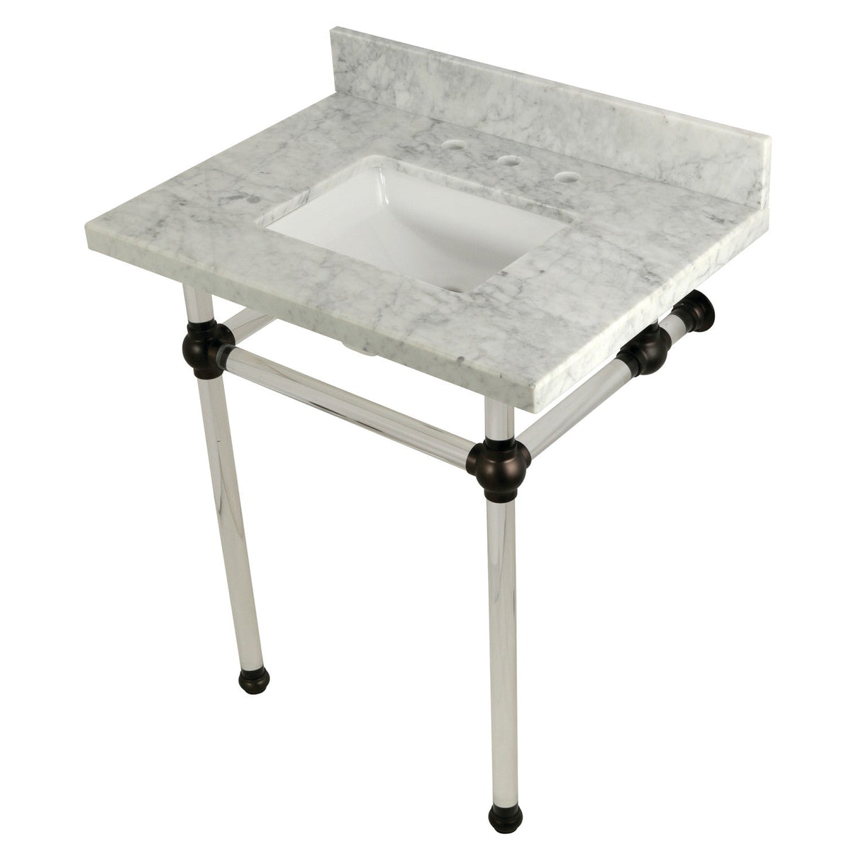 Fauceture KVPB30MASQ5 30-Inch Marble Console Sink with Acrylic Feet, Carrara Marble/Oil Rubbed Bronze