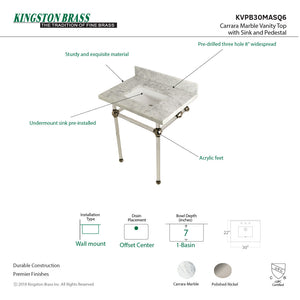 Fauceture KVPB30MASQ6 30-Inch Marble Console Sink with Acrylic Feet, Carrara Marble/Polished Nickel